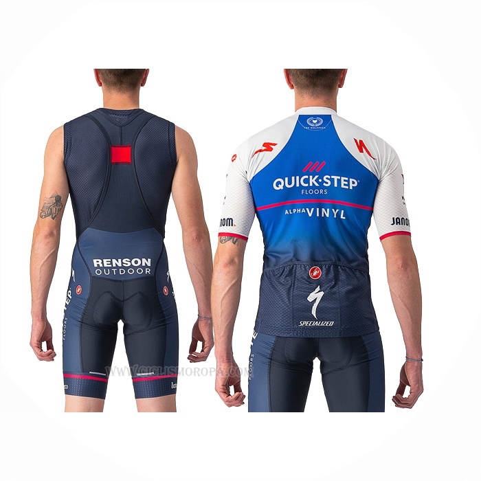 2022 Ropa Ciclismo Deceuninck Quick Step Azul Blanco Mangas Corta y Culotte Corto
